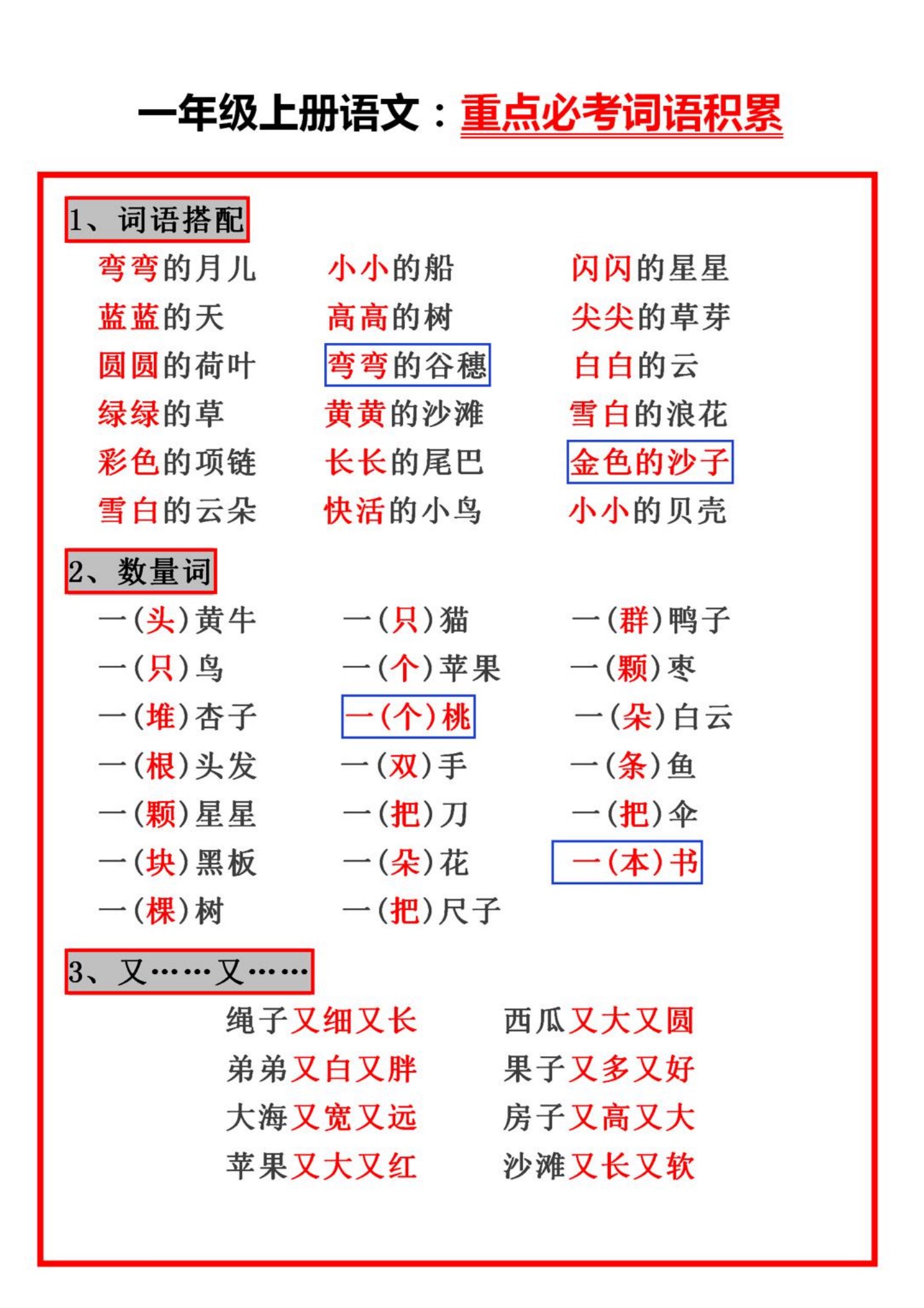 9.1一上语文-重点必考词语积累_01