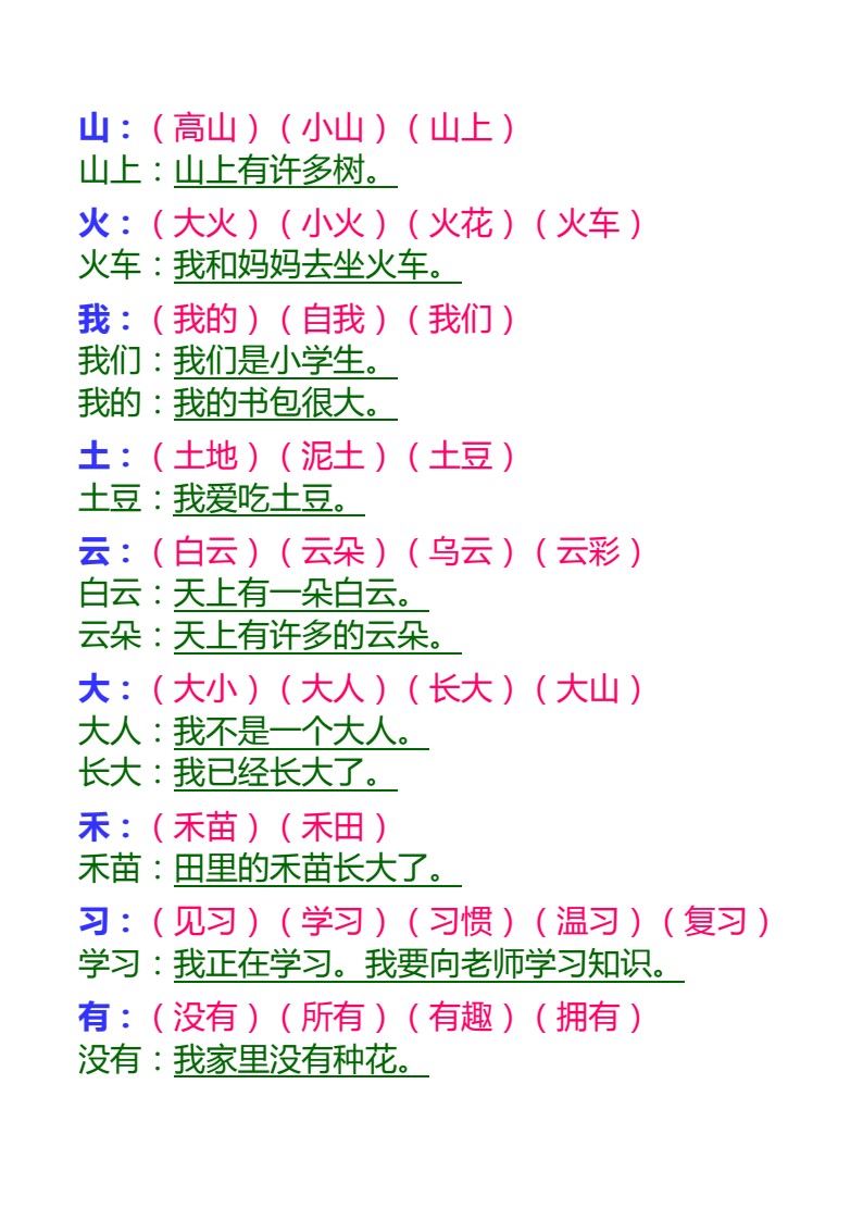 一年级语文上册生字组词和造句_02