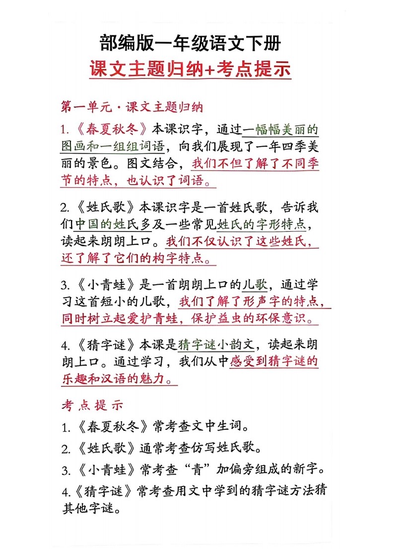 2_一年级语文下册中心思想及考点(1)_01