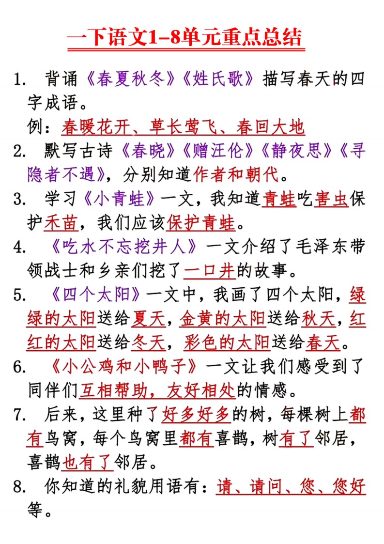 一下语文1-8单元重点总结(1)_01