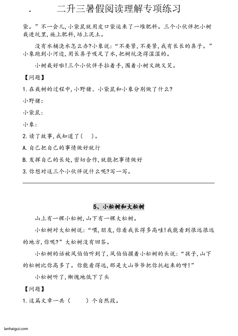 二升三暑假语文阅读理解（30篇）(2)(lanhaigui.com)_03