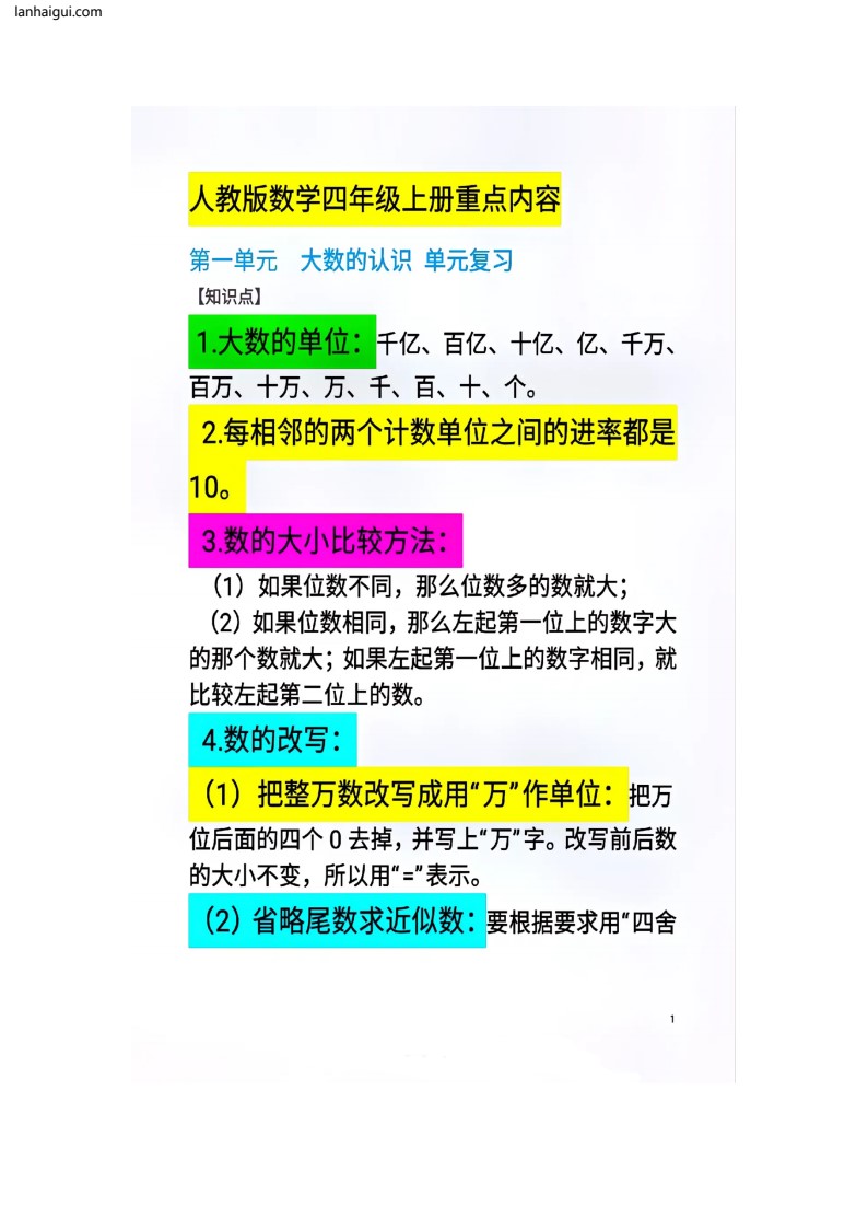 人教版数学四年级上册重点内容(lanhaigui.com)_01