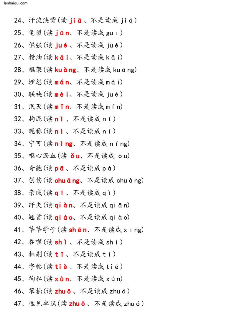 小学六年级常考易读错的字(lanhaigui.com)_02
