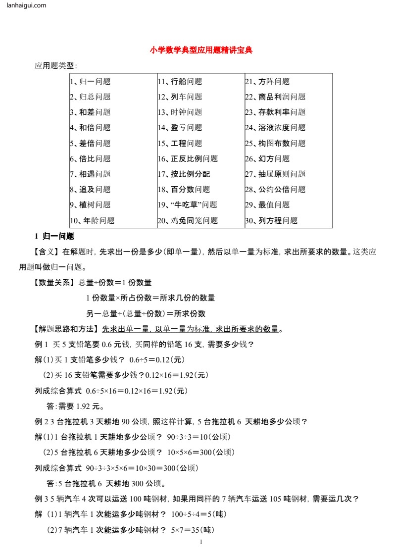 （精品）小学数学典型应用题精讲宝典(1)(lanhaigui.com)_01